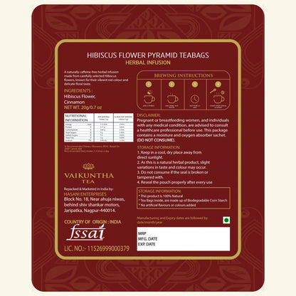 Hibiscus Herbal Tea Tisane, 30 Teabags
