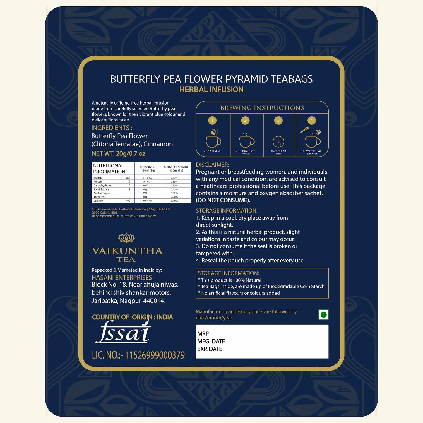 Butterfly pea flower herbal tea, 30 Teabags