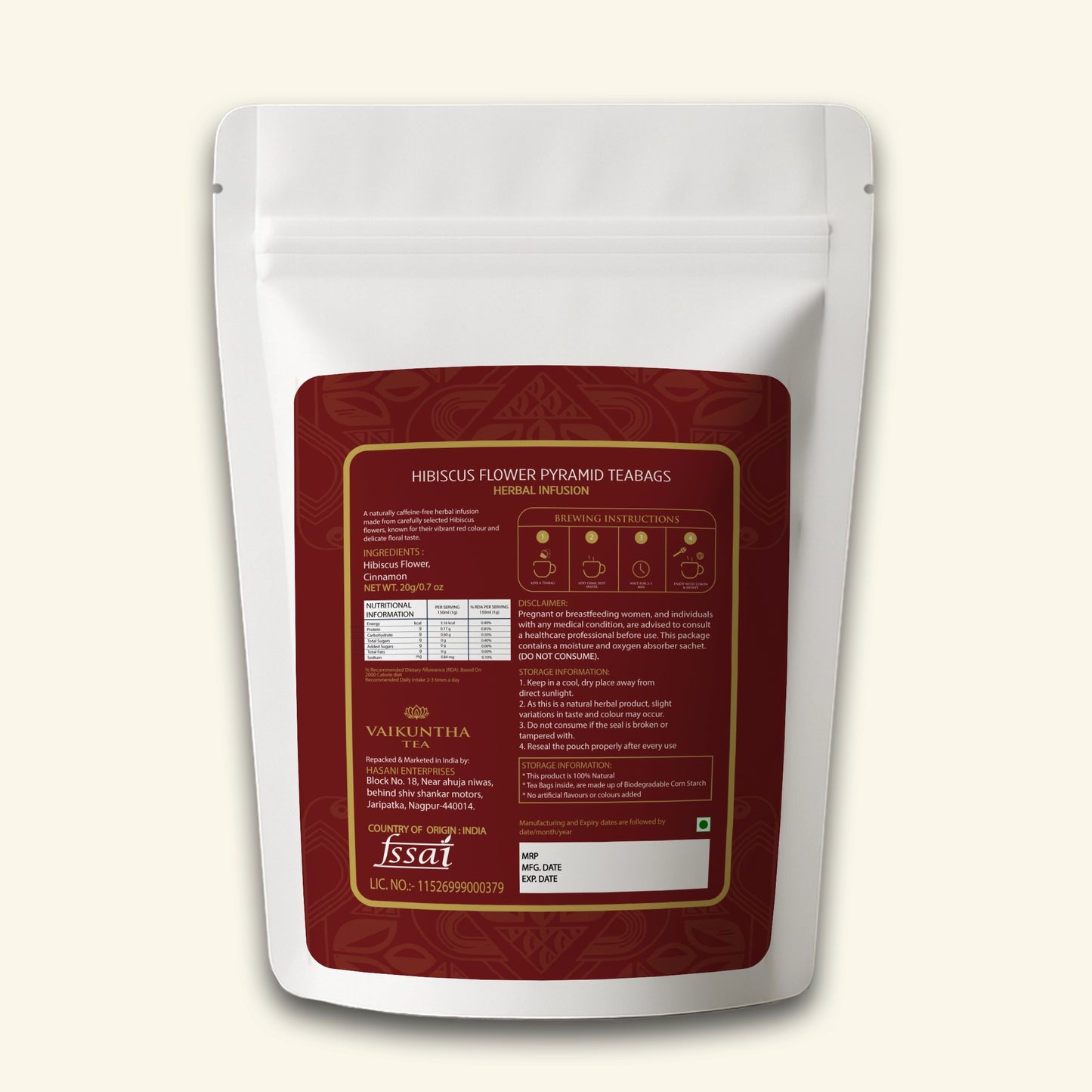 Hibiscus Herbal Tea Tisane, 30 Teabags